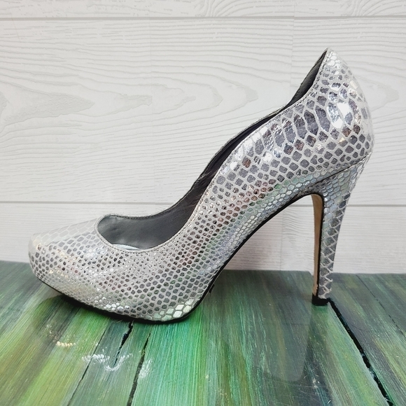 White House Black Market Shoes - WHBM Metallic Snakeskin Heels
